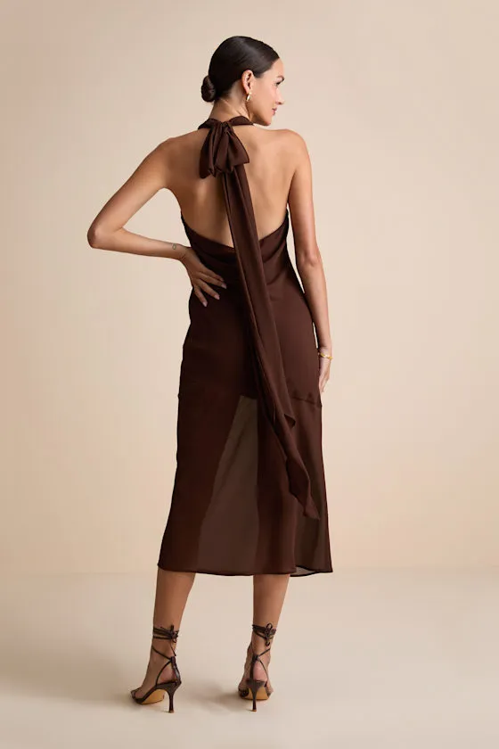 Eshai Brown Cowl Halter Midi Dress sold by Lulus product image thumbnail 4