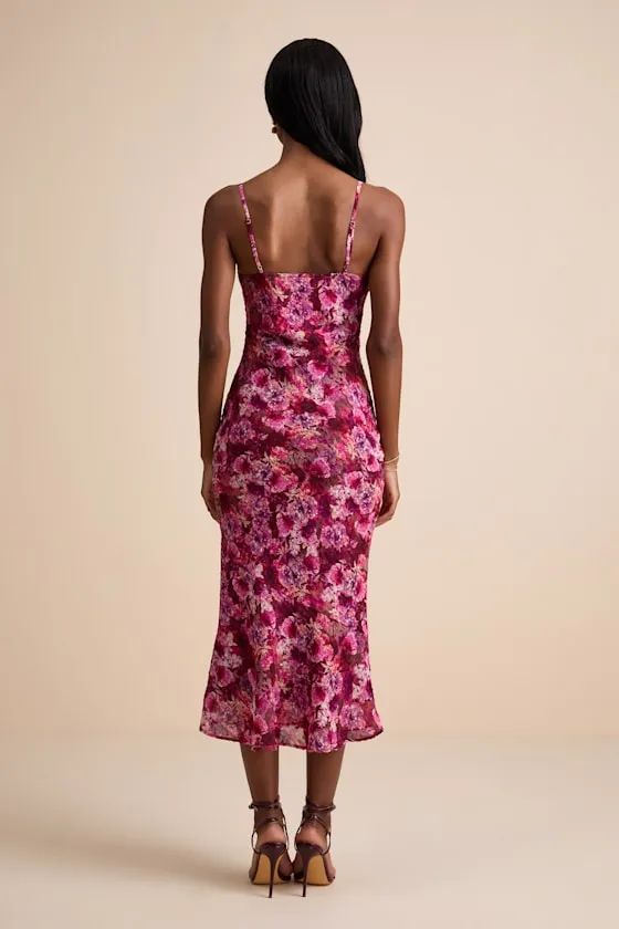 Janina Burgundy Floral Textured Midi Dress sold by Lulus product image thumbnail 3