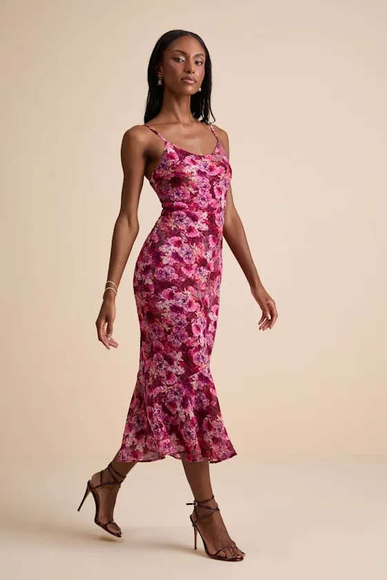 Janina Burgundy Floral Textured Midi Dress sold by Lulus product image thumbnail 4