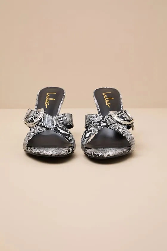 Zania Neutral Snake-Embossed High Heel Slide Sandals sold by Lulus product image thumbnail 2