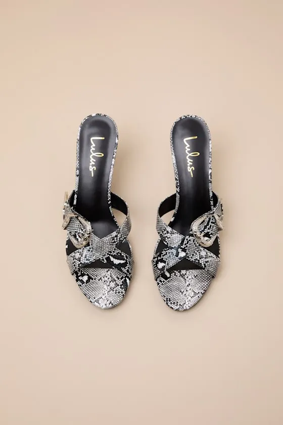 Zania Neutral Snake-Embossed High Heel Slide Sandals sold by Lulus product image thumbnail 4