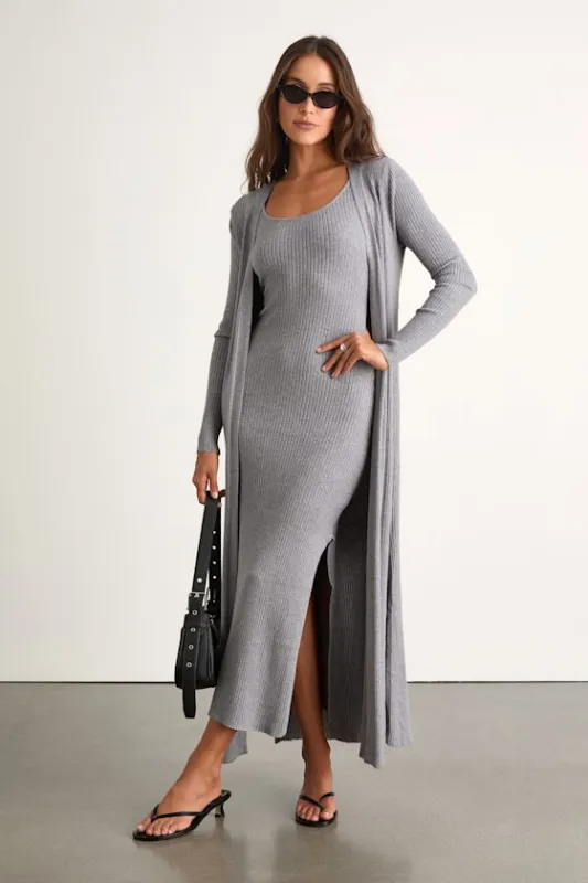 Layer Lover Heather Grey Ribbed Midi Dress & Cardigan Set made by Lulus