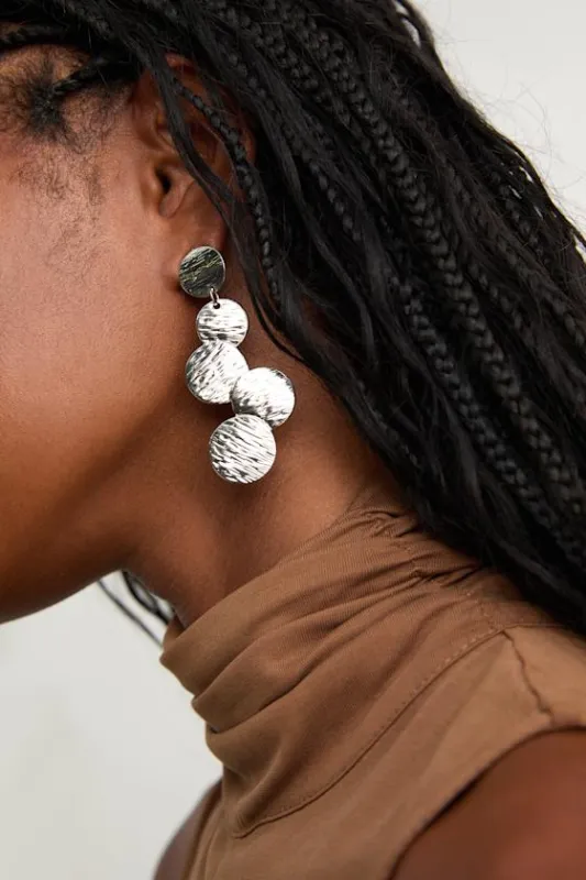 Liara Silver Textured Drop Statement Earrings sold by Lulus