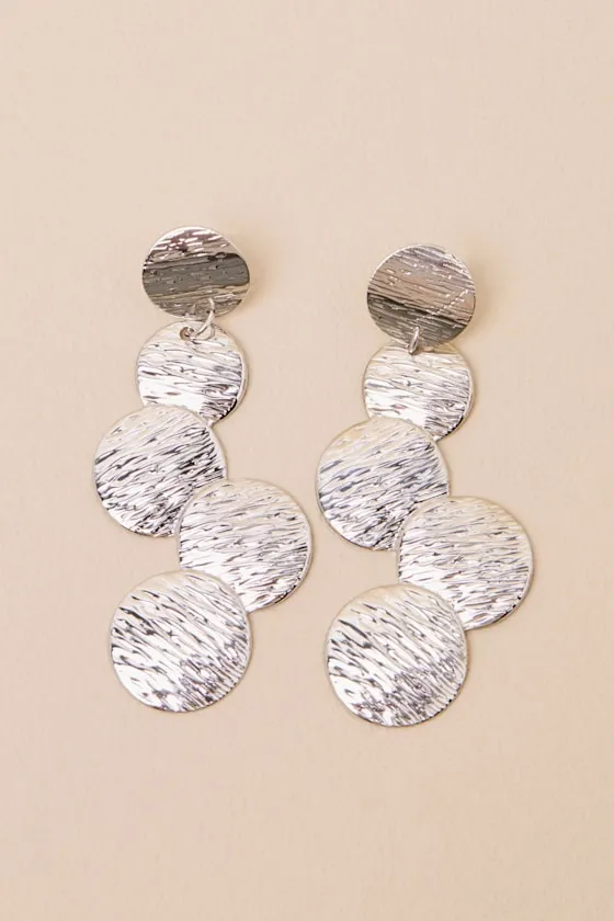 Liara Silver Textured Drop Statement Earrings sold by Lulus product image thumbnail 2