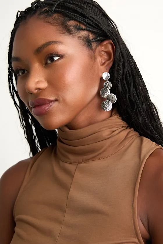 Liara Silver Textured Drop Statement Earrings sold by Lulus product image thumbnail 3