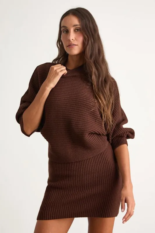 Toasty Times Brown Long Sleeve Two-Piece Sweater Dress sold by Lulus