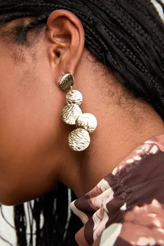 Liara Gold Textured Drop Statement Earrings sold by Lulus