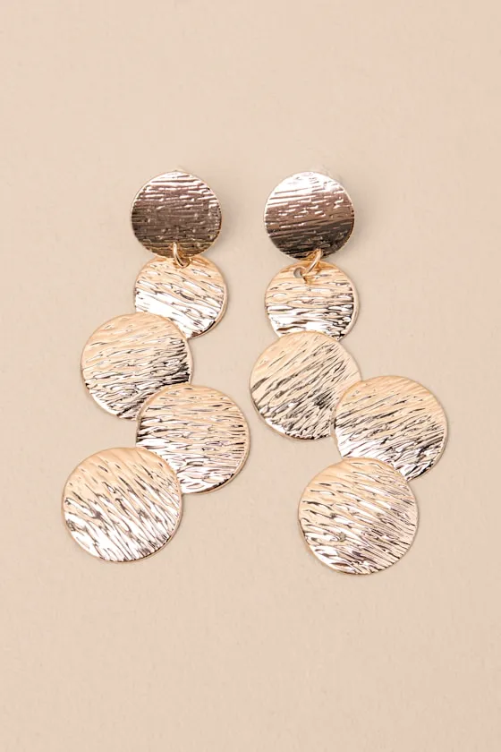 Liara Gold Textured Drop Statement Earrings sold by Lulus product image thumbnail 2