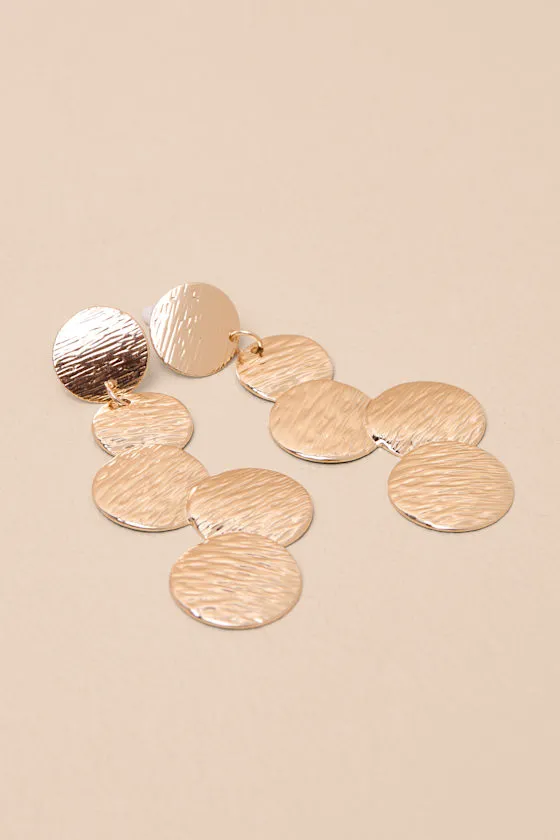 Liara Gold Textured Drop Statement Earrings sold by Lulus product image thumbnail 4