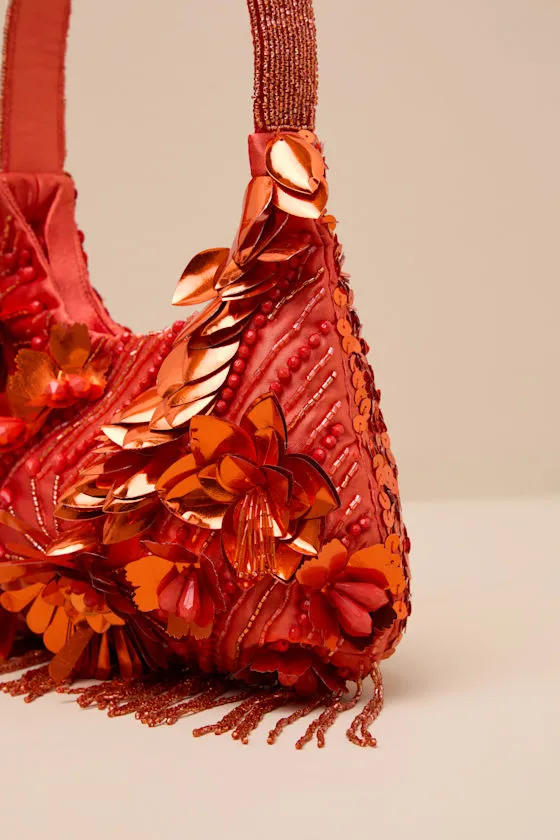 Naisha Red 3D Floral Sequin Beaded Fringe Shoulder Bag sold by Lulus product image thumbnail 2