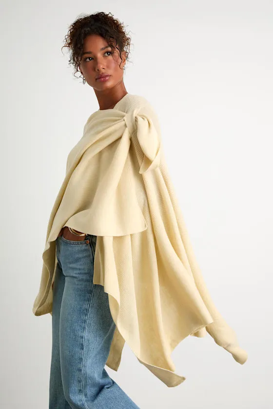 Ardita Cream Ribbed Knit Draped Wrap Poncho sold by Lulus
