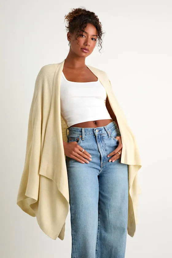 Ardita Cream Ribbed Knit Draped Wrap Poncho sold by Lulus product image thumbnail 3