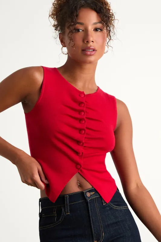 Orlane Red Button-Front Sweater Tank Top sold by Lulus