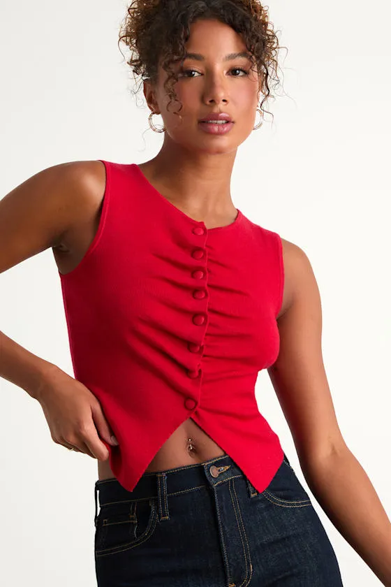 Orlane Red Button-Front Sweater Tank Top sold by Lulus