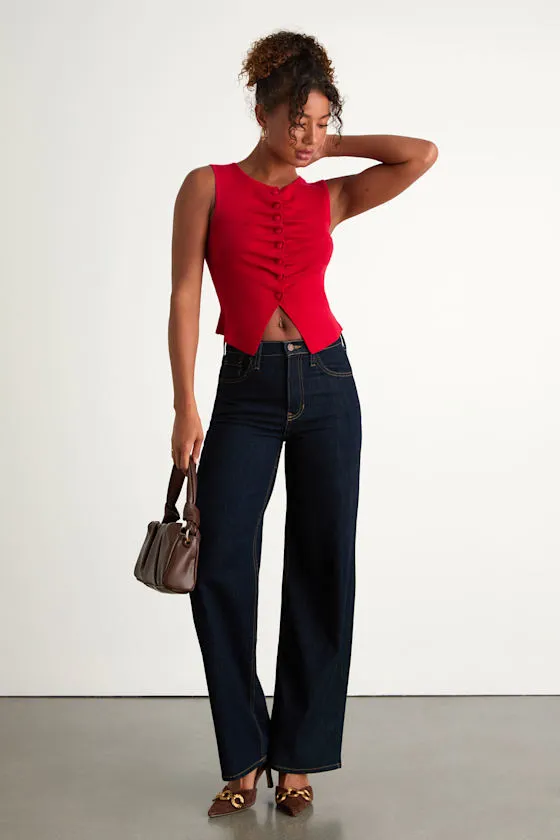 Orlane Red Button-Front Sweater Tank Top sold by Lulus product image thumbnail 4