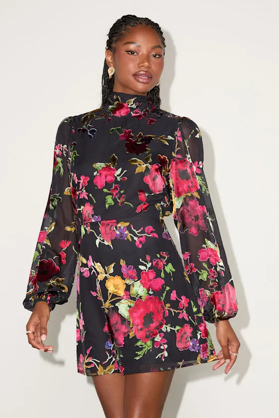 Retina Black Floral Burnout Velvet Backless Mini Dress sold by Lulus product image thumbnail 2