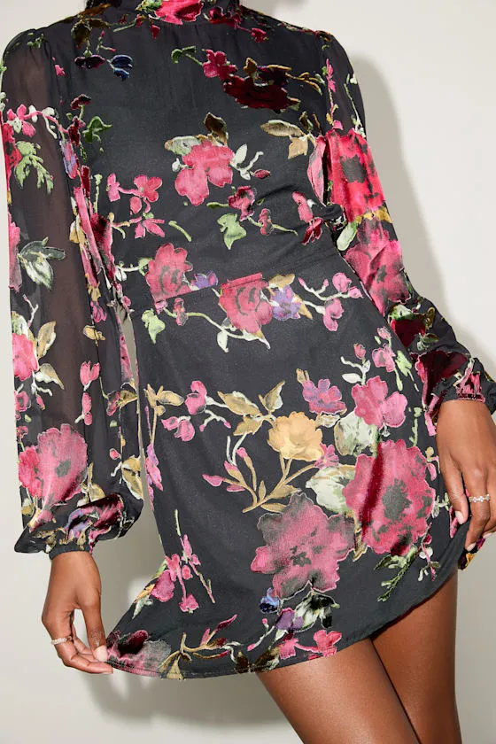 Retina Black Floral Burnout Velvet Backless Mini Dress sold by Lulus product image thumbnail 4