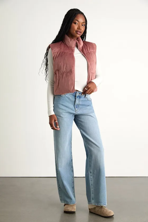 Cloud Nine Cutie Dusty Rose Corduroy Cropped Puffer Vest sold by Lulus product image thumbnail 3