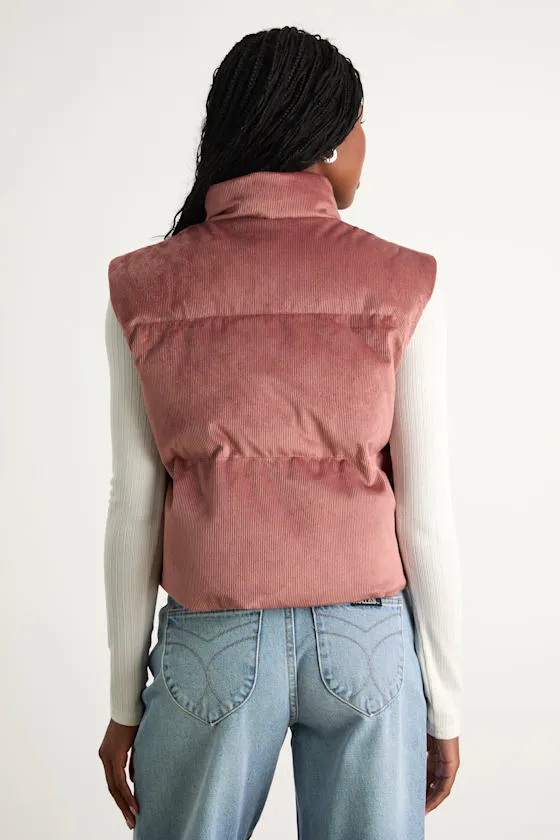 Cloud Nine Cutie Dusty Rose Corduroy Cropped Puffer Vest sold by Lulus product image thumbnail 4