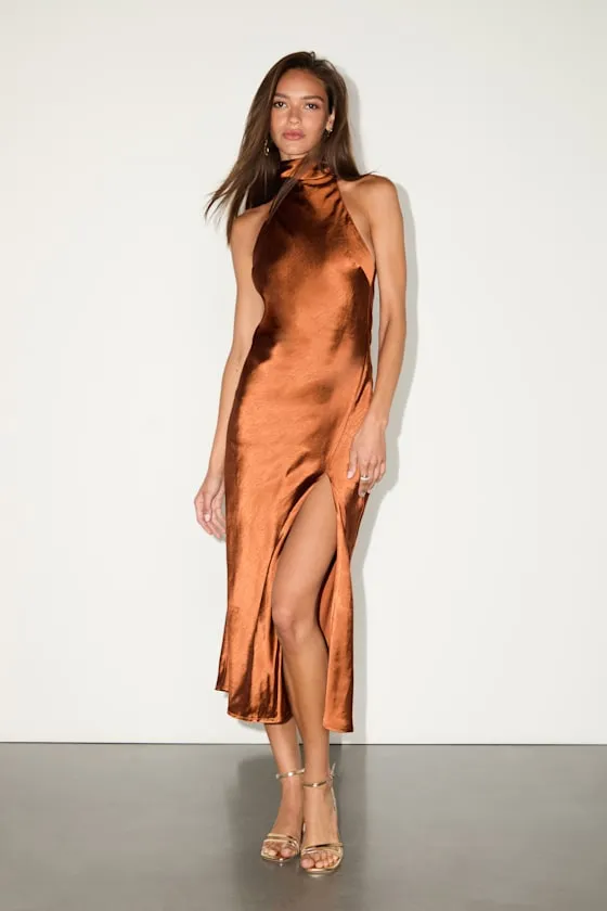 Exceptional Status Rust Halter Backless Slip Midi Dress sold by Lulus product image thumbnail 2