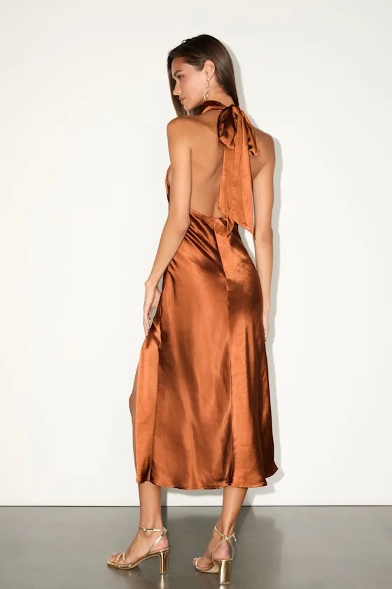 Exceptional Status Rust Halter Backless Slip Midi Dress sold by Lulus product image thumbnail 4