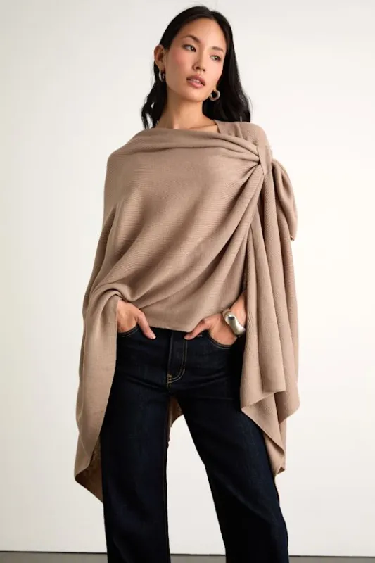 Ardita Taupe Ribbed Knit Draped Wrap Poncho sold by Lulus