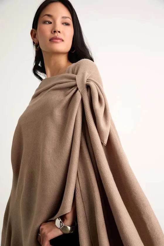Ardita Taupe Ribbed Knit Draped Wrap Poncho sold by Lulus product image thumbnail 2