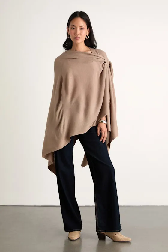 Ardita Taupe Ribbed Knit Draped Wrap Poncho sold by Lulus product image thumbnail 4