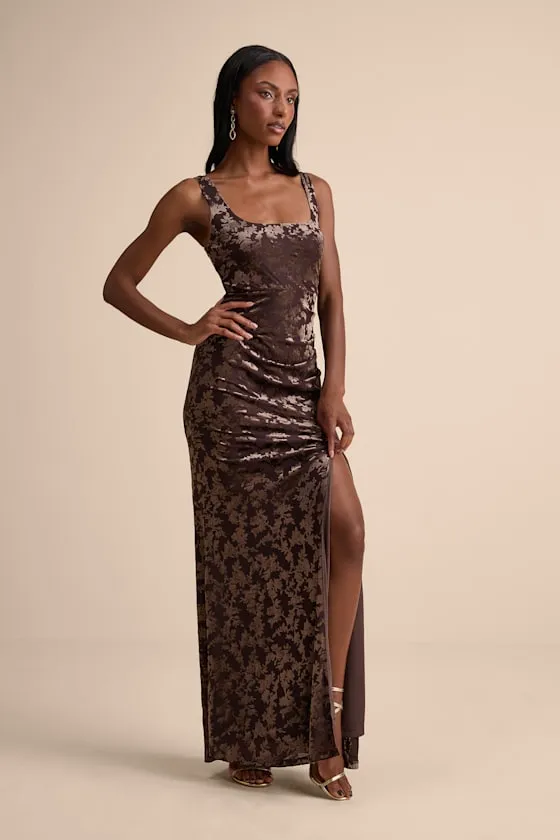 Miraya Dark Brown Burnout Velvet Maxi Dress sold by Lulus product image thumbnail 2