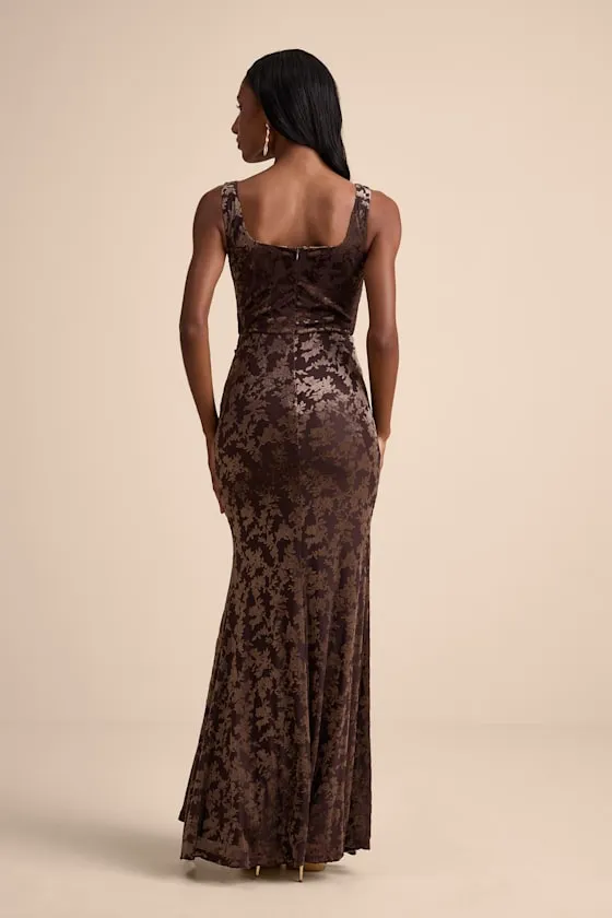 Miraya Dark Brown Burnout Velvet Maxi Dress sold by Lulus product image thumbnail 4