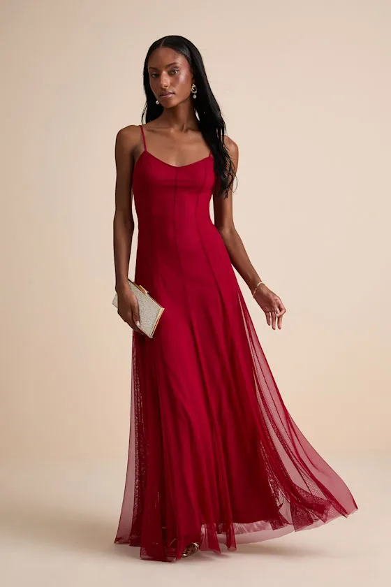 Atori Wine Red Mesh Sleeveless Maxi Dress sold by Lulus