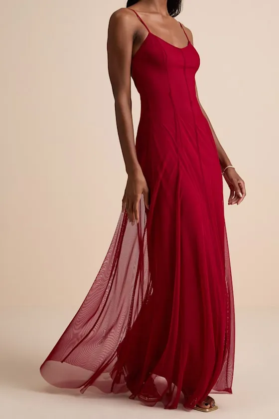 Atori Wine Red Mesh Sleeveless Maxi Dress sold by Lulus product image thumbnail 2