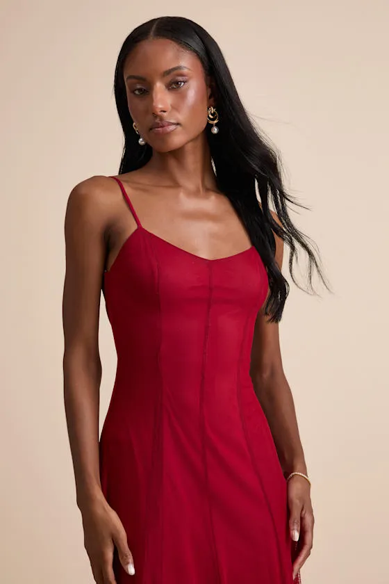 Atori Wine Red Mesh Sleeveless Maxi Dress sold by Lulus product image thumbnail 3
