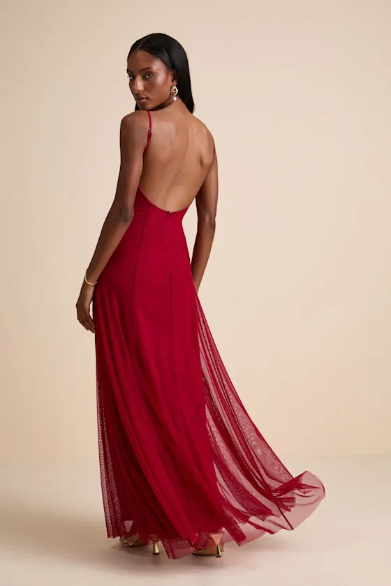 Atori Wine Red Mesh Sleeveless Maxi Dress sold by Lulus product image thumbnail 4