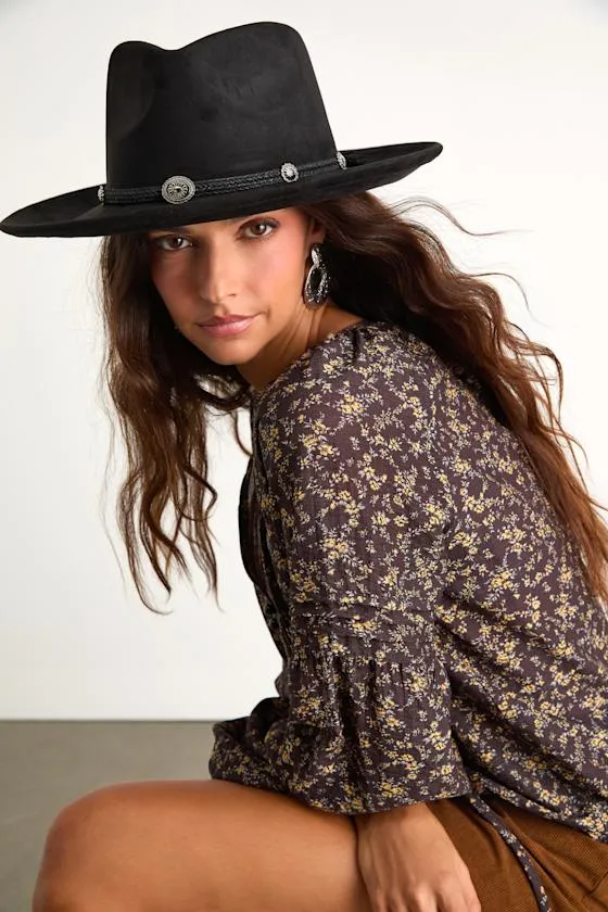 Rexana Black Braided Concho Western Hat sold by Lulus