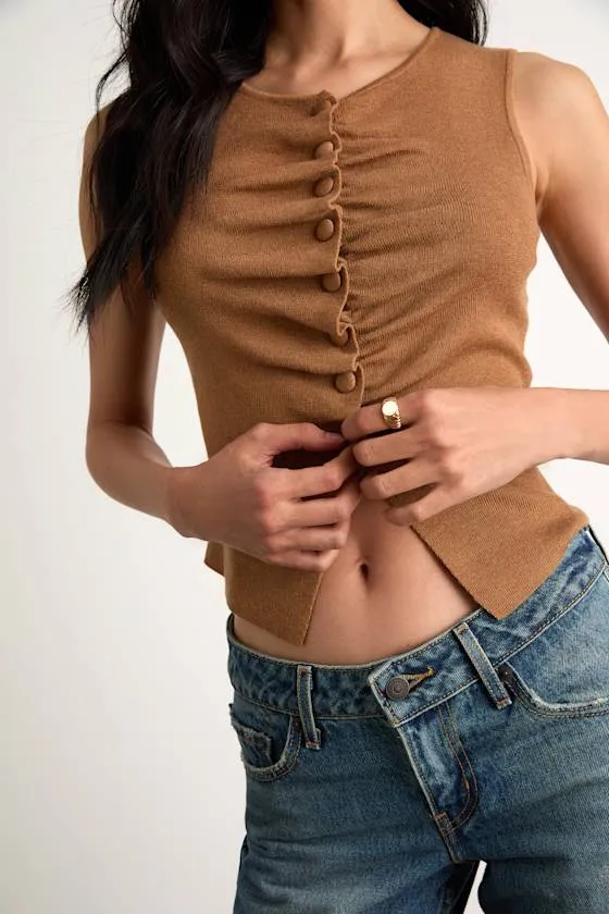 Orlane Light Brown Button-Front Sweater Tank Top sold by Lulus product image thumbnail 2