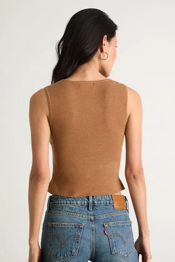 Orlane Light Brown Button-Front Sweater Tank Top sold by Lulus product image thumbnail 3