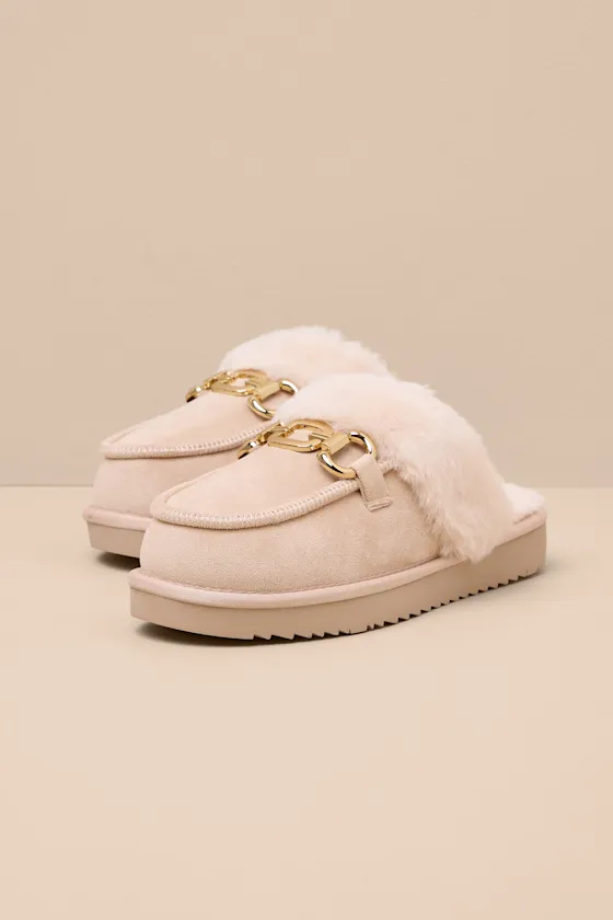 Davos Natural Suede Faux Fur Flatform Slippers sold by Lulus product image thumbnail 2