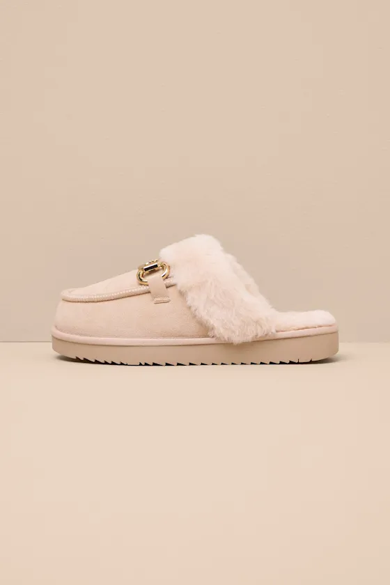 Davos Natural Suede Faux Fur Flatform Slippers sold by Lulus product image thumbnail 3