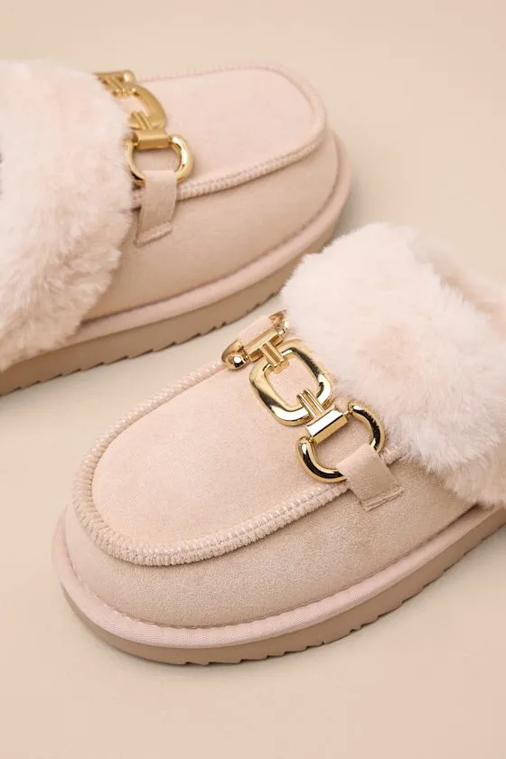 Davos Natural Suede Faux Fur Flatform Slippers sold by Lulus product image thumbnail 4