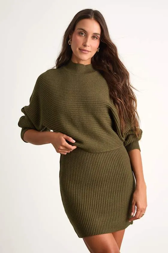 Toasty Times Dark Olive Long Sleeve Two-Piece Sweater Dress sold by Lulus product image thumbnail 4