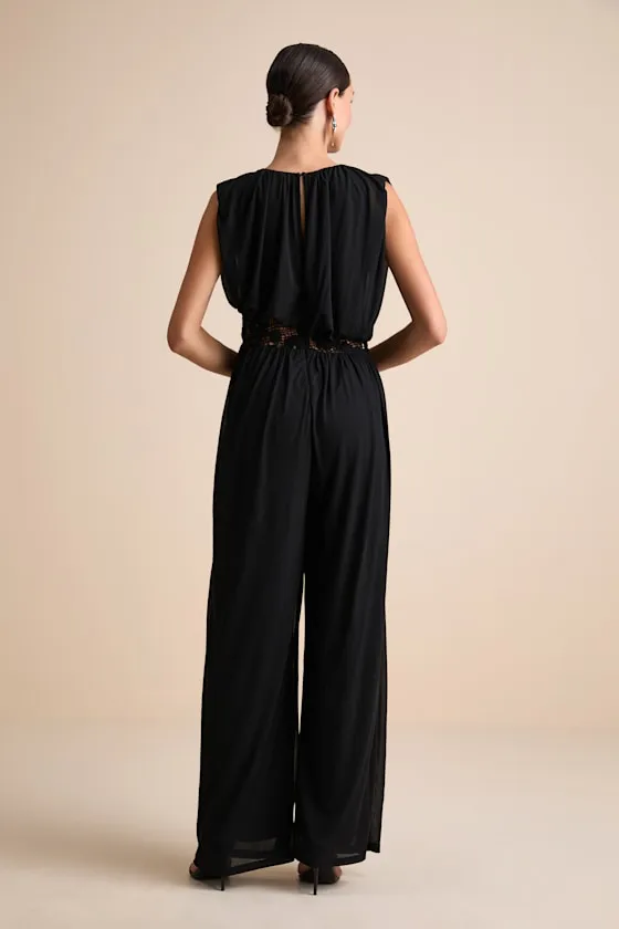 Mykie Black Gathered Sleeveless Wide-Leg Jumpsuit sold by Lulus product image thumbnail 3