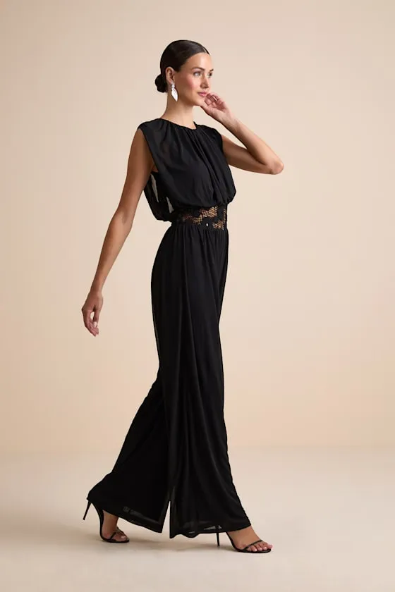Mykie Black Gathered Sleeveless Wide-Leg Jumpsuit sold by Lulus product image thumbnail 4