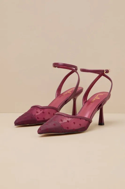 Polaris Merlot Mesh Heart Ankle Strap Pumps sold by Lulus