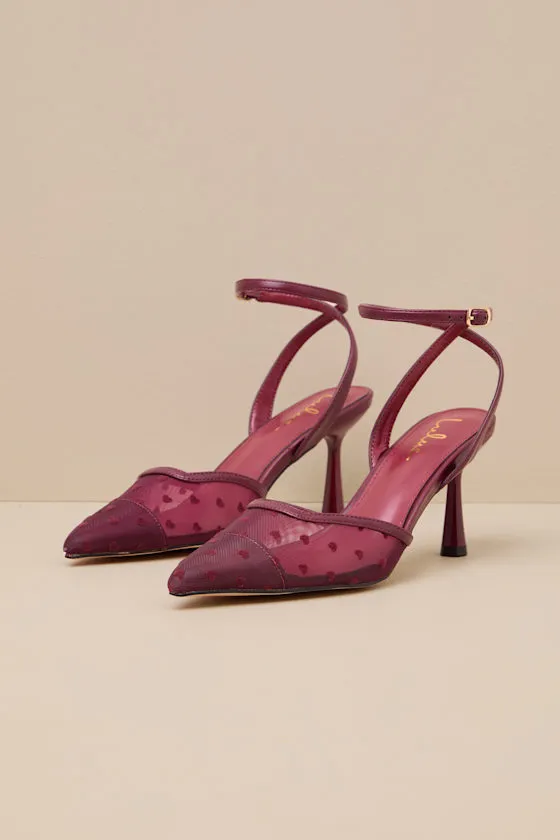 Polaris Merlot Mesh Heart Ankle Strap Pumps sold by Lulus