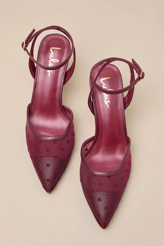 Polaris Merlot Mesh Heart Ankle Strap Pumps sold by Lulus product image thumbnail 2