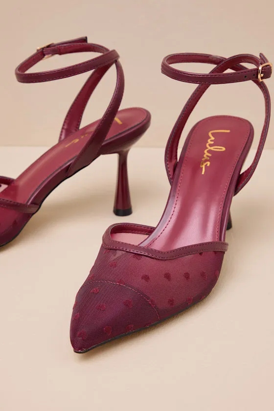 Polaris Merlot Mesh Heart Ankle Strap Pumps sold by Lulus product image thumbnail 3