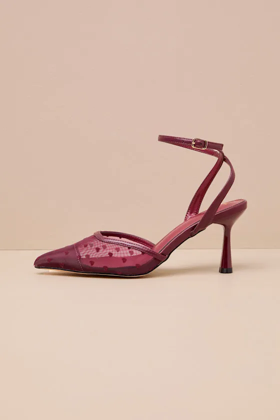 Polaris Merlot Mesh Heart Ankle Strap Pumps sold by Lulus product image thumbnail 4