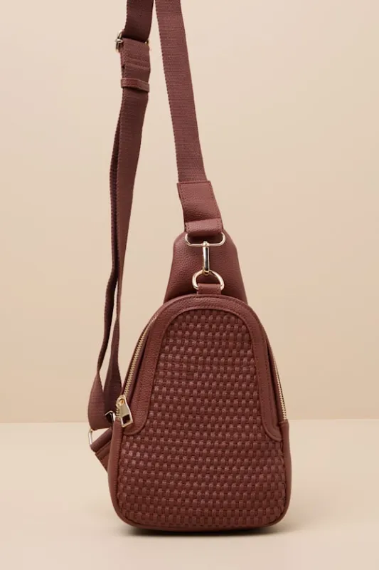 Gillia Brown Woven Crossbody Backpack sold by Lulus