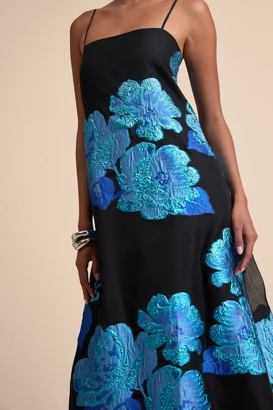 Yavanna Black and Blue Floral Jacquard Shift Maxi Dress sold by Lulus product image thumbnail 3